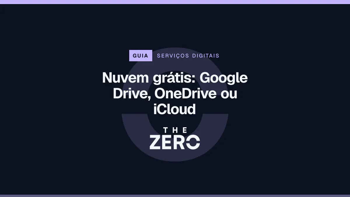 Cartaz editorial do The Zero em azul-marinho, com a marca da casa e faixa lilás de Serviços digitais, para o guia sobre Nuvem grátis.