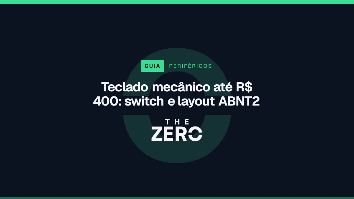 Cartaz editorial do The Zero em azul-marinho, com a marca da casa e faixa verde de Periféricos, para o guia sobre Teclado mecânico até R$ 400.