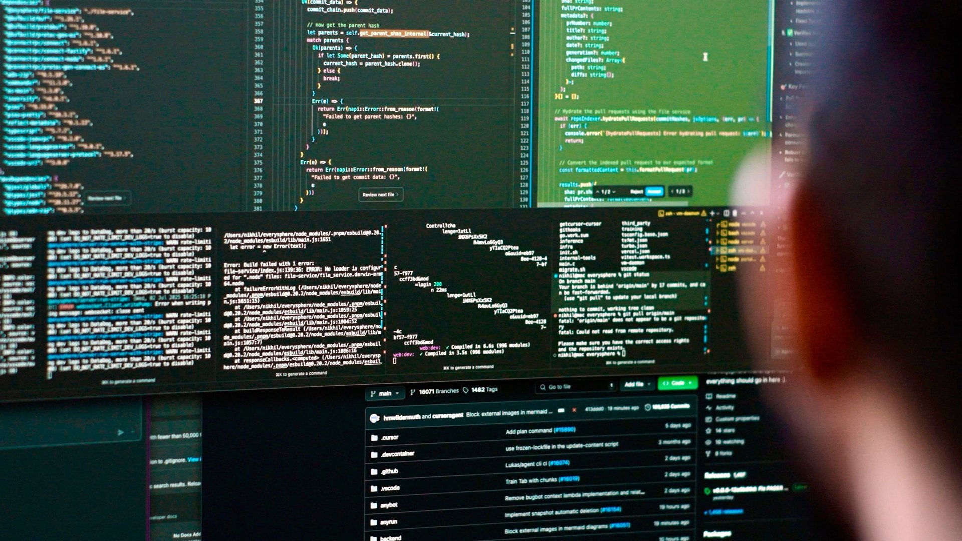 Ambiente de código na homepage da Cursor